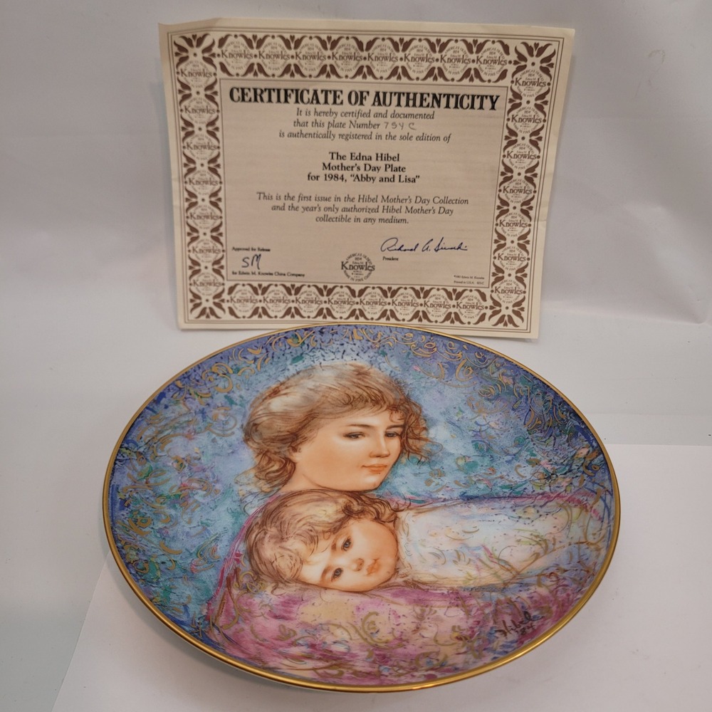 Edwin M. Knowles Collector Plate 1984 Edna Hibel Abby and Lisa Mothers Day COA
